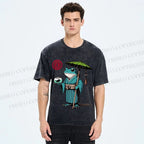 Unisex Retro Ukiyo-e Gentle Frog Printed Washed Tee