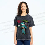 Unisex Retro Ukiyo-e Gentle Frog Printed Washed Tee
