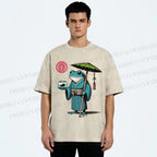 Unisex Retro Ukiyo-e Gentle Frog Printed Washed Tee