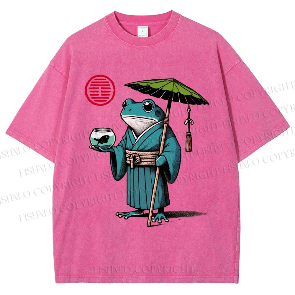 Unisex Retro Ukiyo-e Gentle Frog Printed Washed Tee