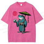 Unisex Retro Ukiyo-e Gentle Frog Printed Washed Tee