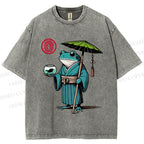 Unisex Retro Ukiyo-e Gentle Frog Printed Washed Tee