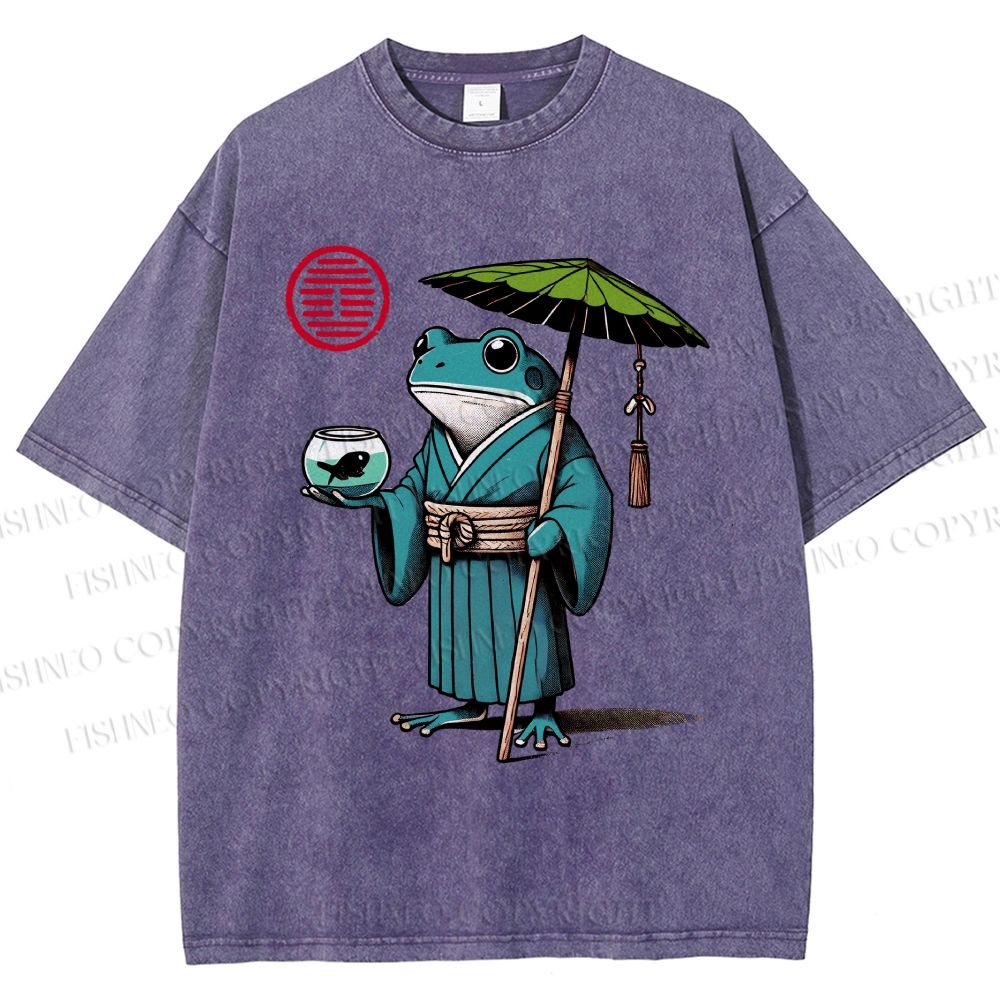 Unisex Retro Ukiyo-e Gentle Frog Printed Washed Tee