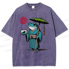 Unisex Retro Ukiyo-e Gentle Frog Printed Washed Tee