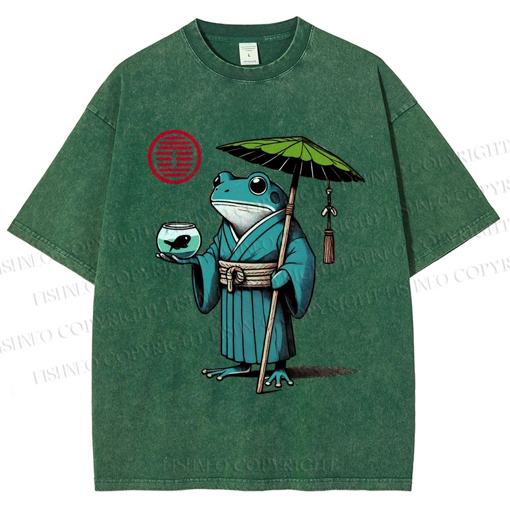 Unisex Retro Ukiyo-e Gentle Frog Printed Washed Tee