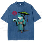 Unisex Retro Ukiyo-e Gentle Frog Printed Washed Tee