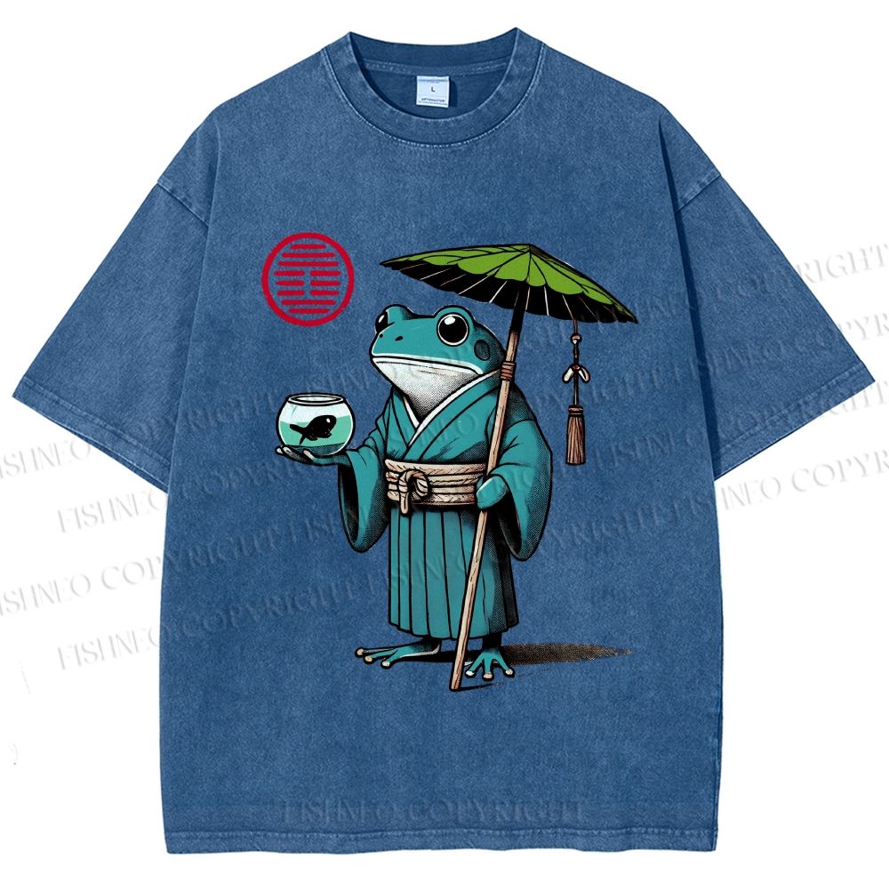 Unisex Retro Ukiyo-e Gentle Frog Printed Washed Tee