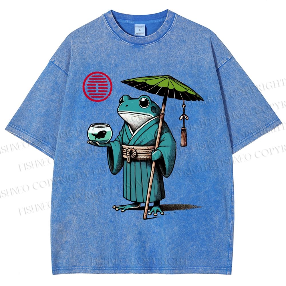 Unisex Retro Ukiyo-e Gentle Frog Printed Washed Tee