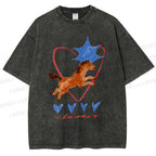 Unisex Heart Love Pony Printed Washed Tee