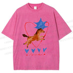 Unisex Heart Love Pony Printed Washed Tee