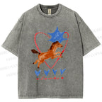 Unisex Heart Love Pony Printed Washed Tee