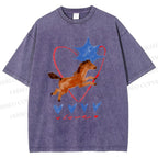 Unisex Heart Love Pony Printed Washed Tee