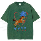 Unisex Heart Love Pony Printed Washed Tee