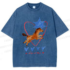 Unisex Heart Love Pony Printed Washed Tee