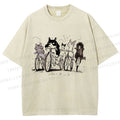 Unisex Biking Cat Crew Sketch Printed Washed Tee