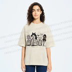 Unisex Biking Cat Crew Sketch Printed Washed Tee
