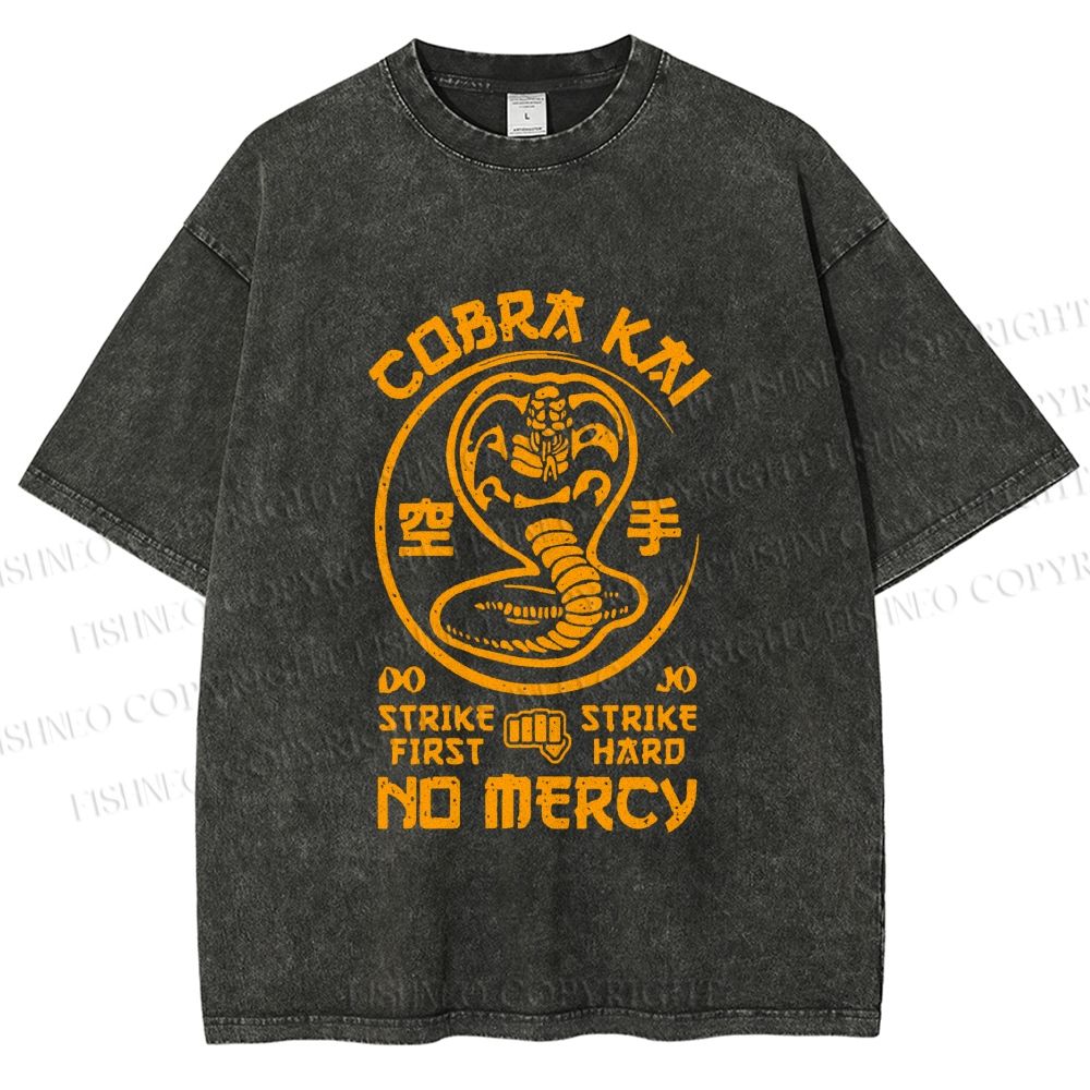 Unisex Retro Karate Snake Tee Printed Washed Tee