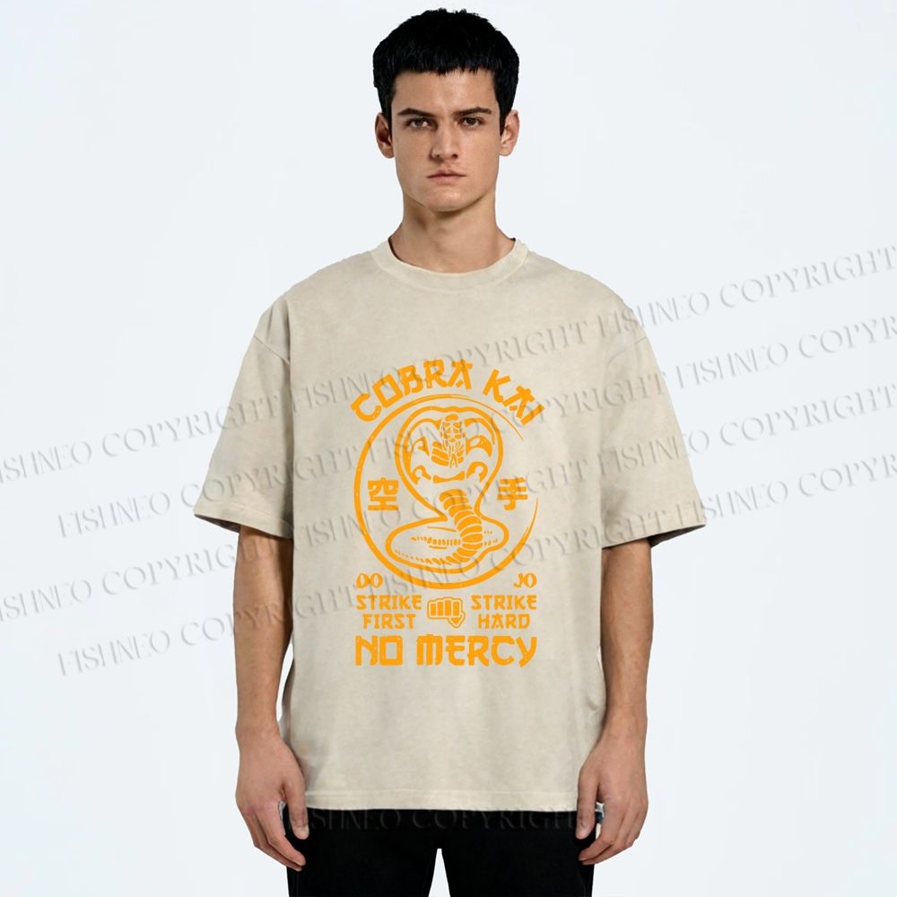 Unisex Retro Karate Snake Tee Printed Washed Tee