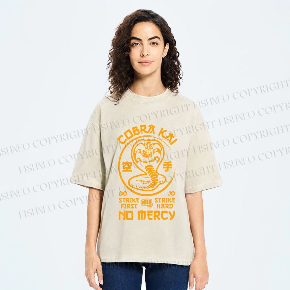 Unisex Retro Karate Snake Tee Printed Washed Tee