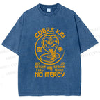 Unisex Retro Karate Snake Tee Printed Washed Tee