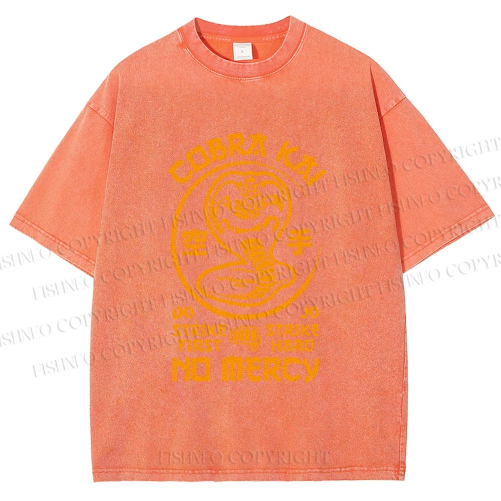 Unisex Retro Karate Snake Tee Printed Washed Tee