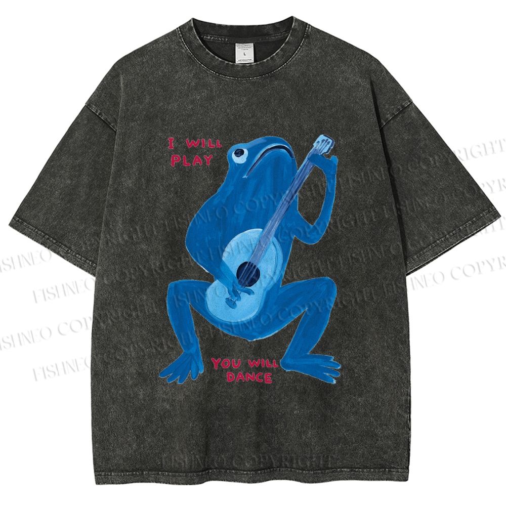 Unisex I Will Play You Will Dance Frog Printed Washed Tee