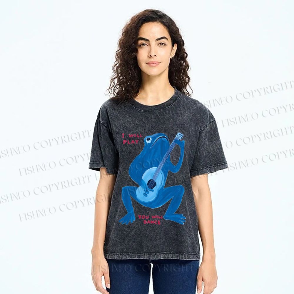 Unisex I Will Play You Will Dance Frog Printed Washed Tee