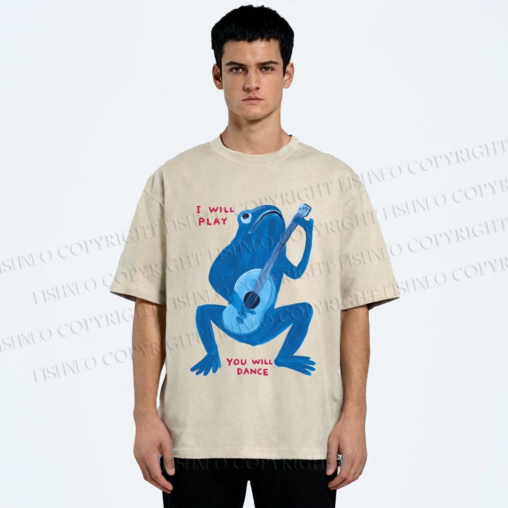 Unisex I Will Play You Will Dance Frog Printed Washed Tee