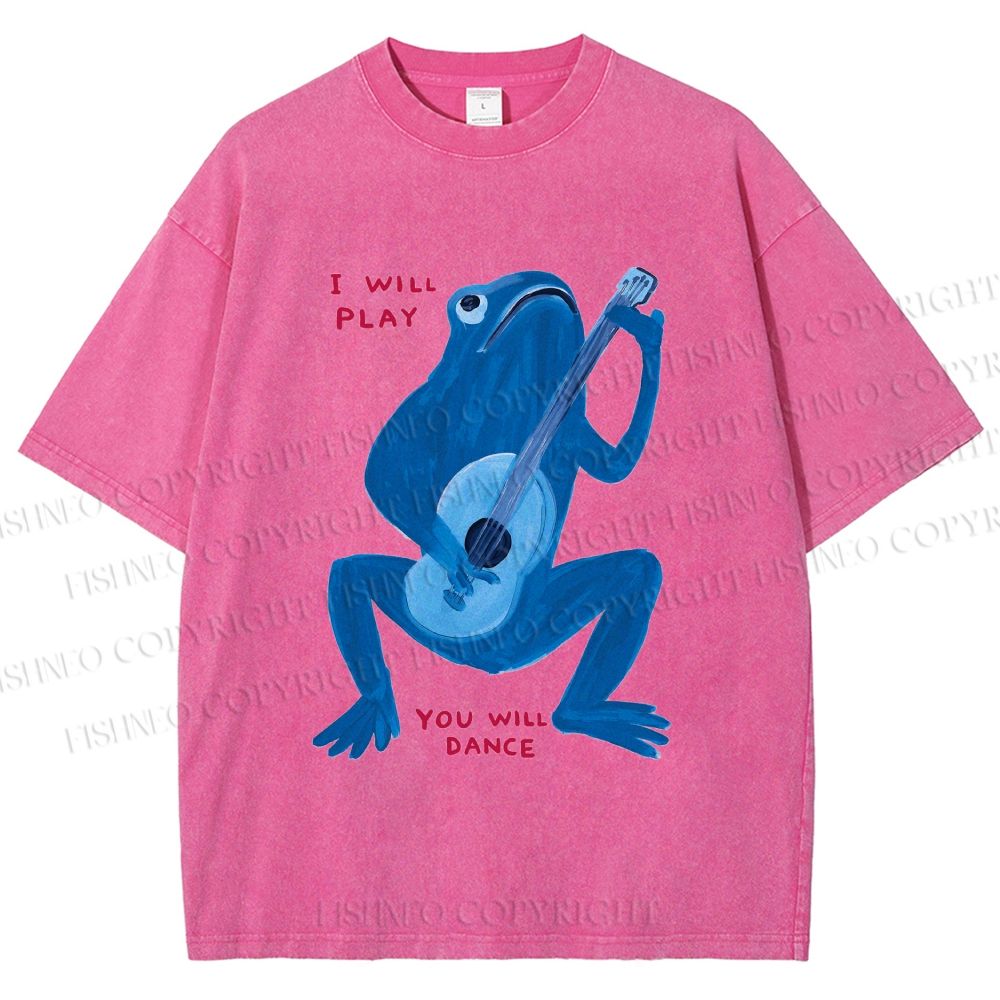Unisex I Will Play You Will Dance Frog Printed Washed Tee