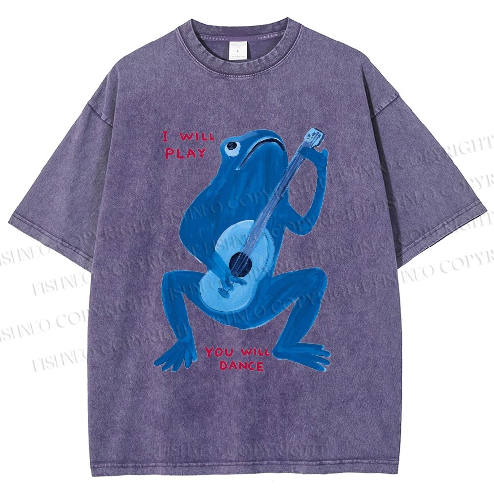 Unisex I Will Play You Will Dance Frog Printed Washed Tee