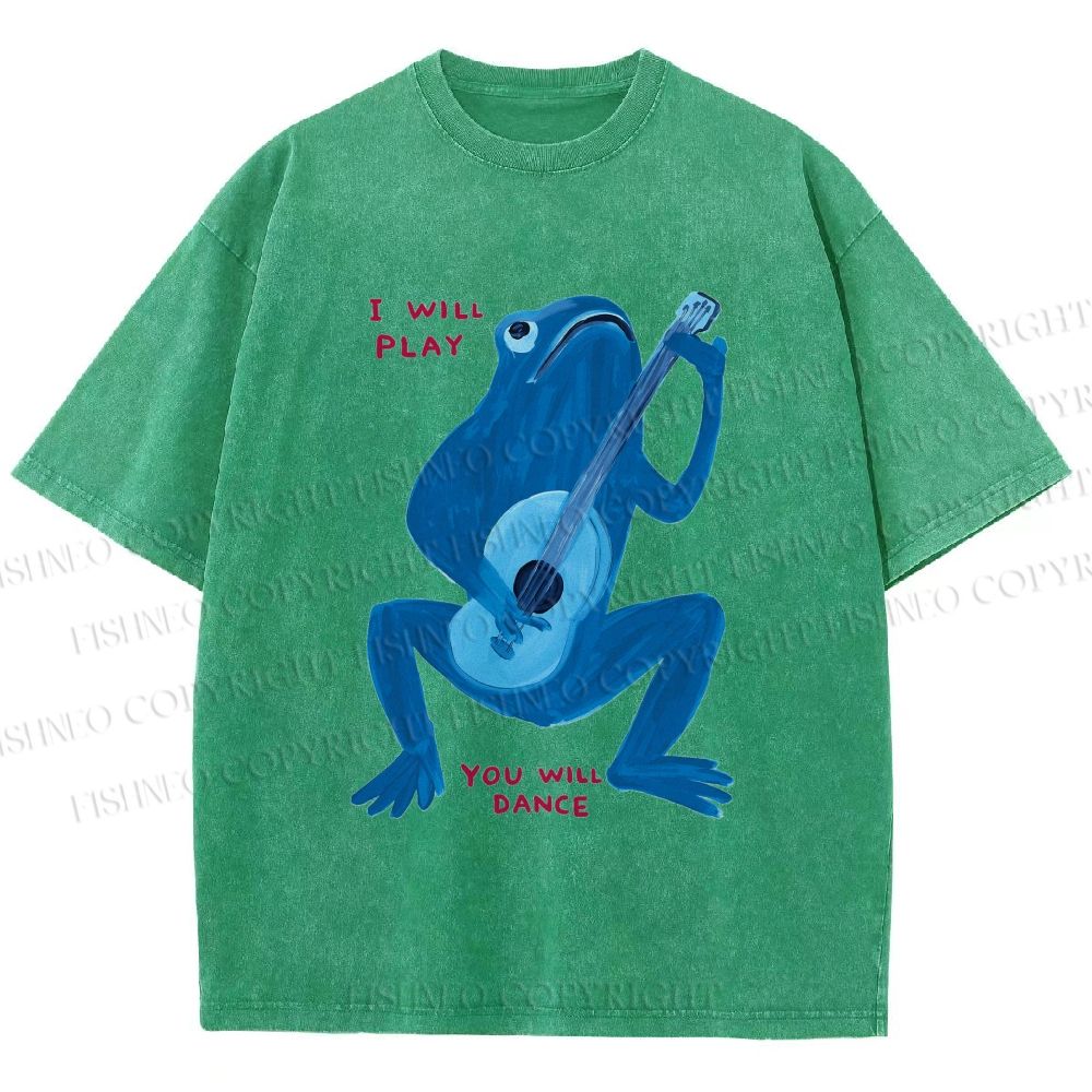 Unisex I Will Play You Will Dance Frog Printed Washed Tee