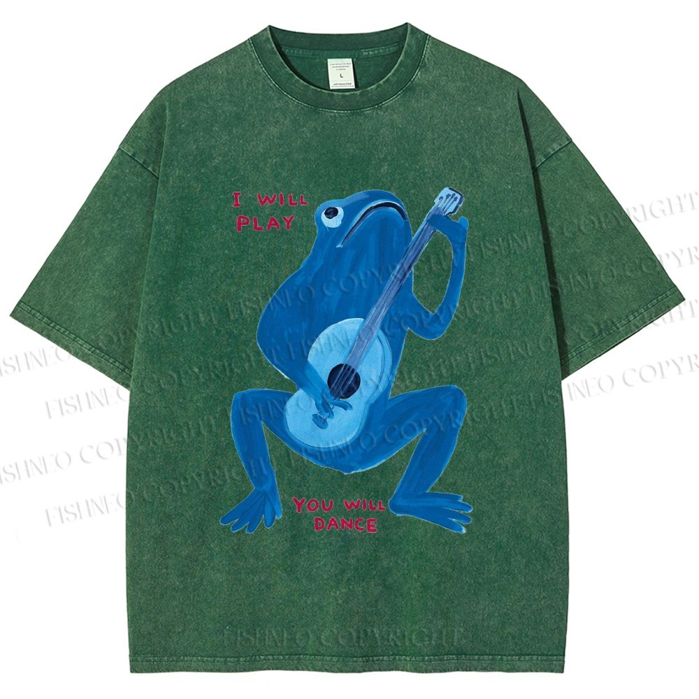 Unisex I Will Play You Will Dance Frog Printed Washed Tee