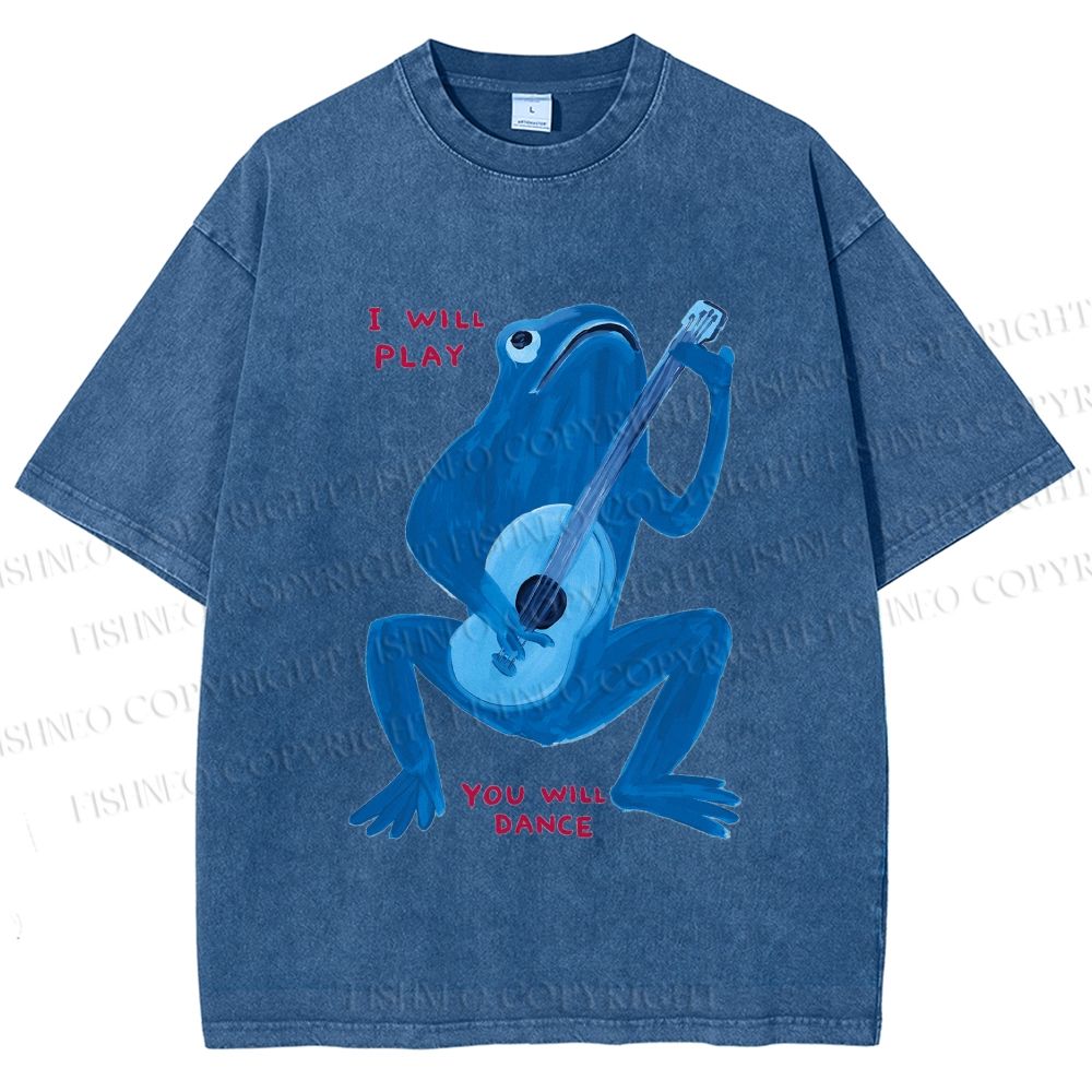 Unisex I Will Play You Will Dance Frog Printed Washed Tee