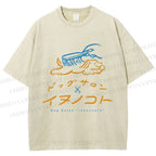 Unisex Dog Salon Inunoceto Line Art Printed Washed Tee