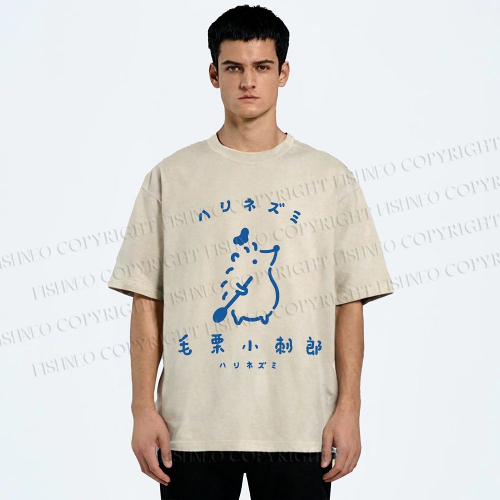 Unisex Hari Nezumi Chestnut Hedgehog Printed Washed Tee