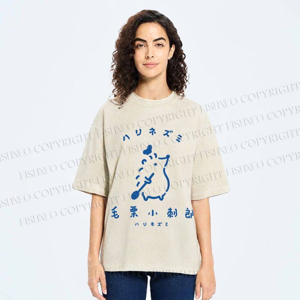 Unisex Hari Nezumi Chestnut Hedgehog Printed Washed Tee