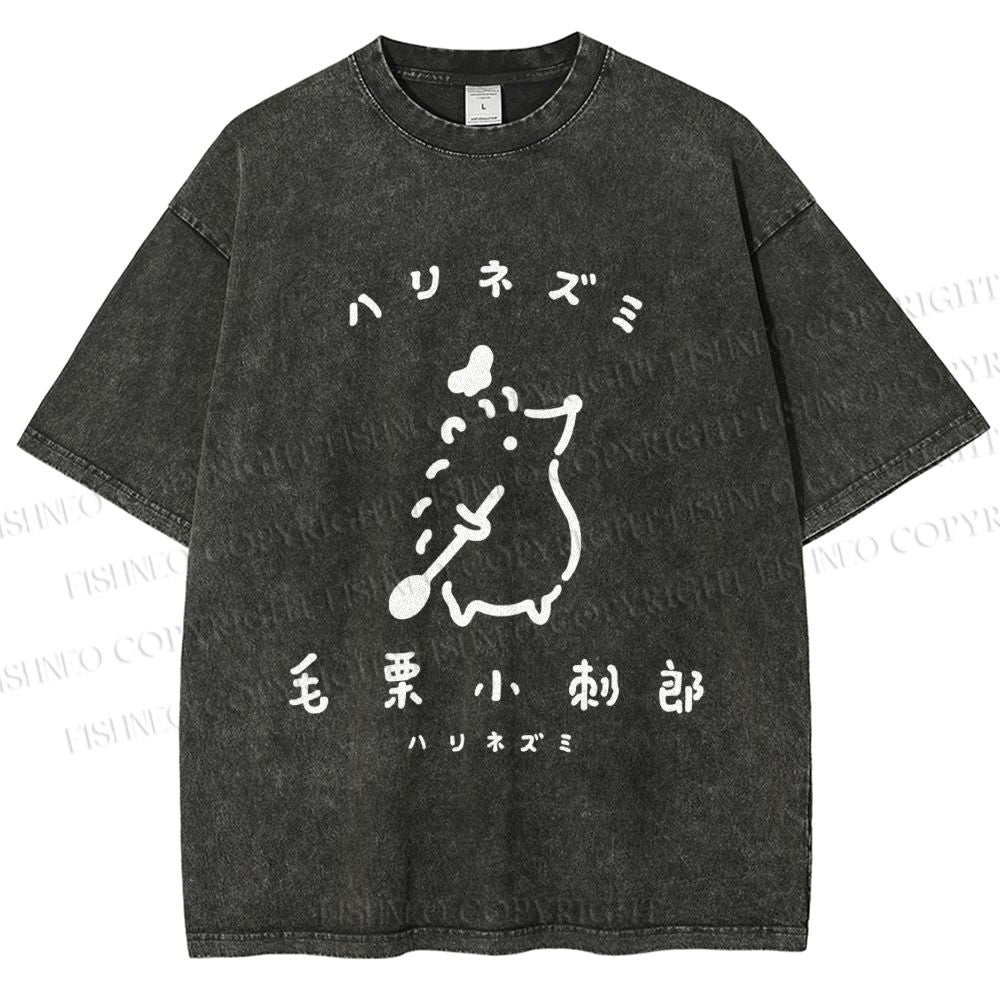 Unisex Hari Nezumi Chestnut Hedgehog Printed Washed Tee