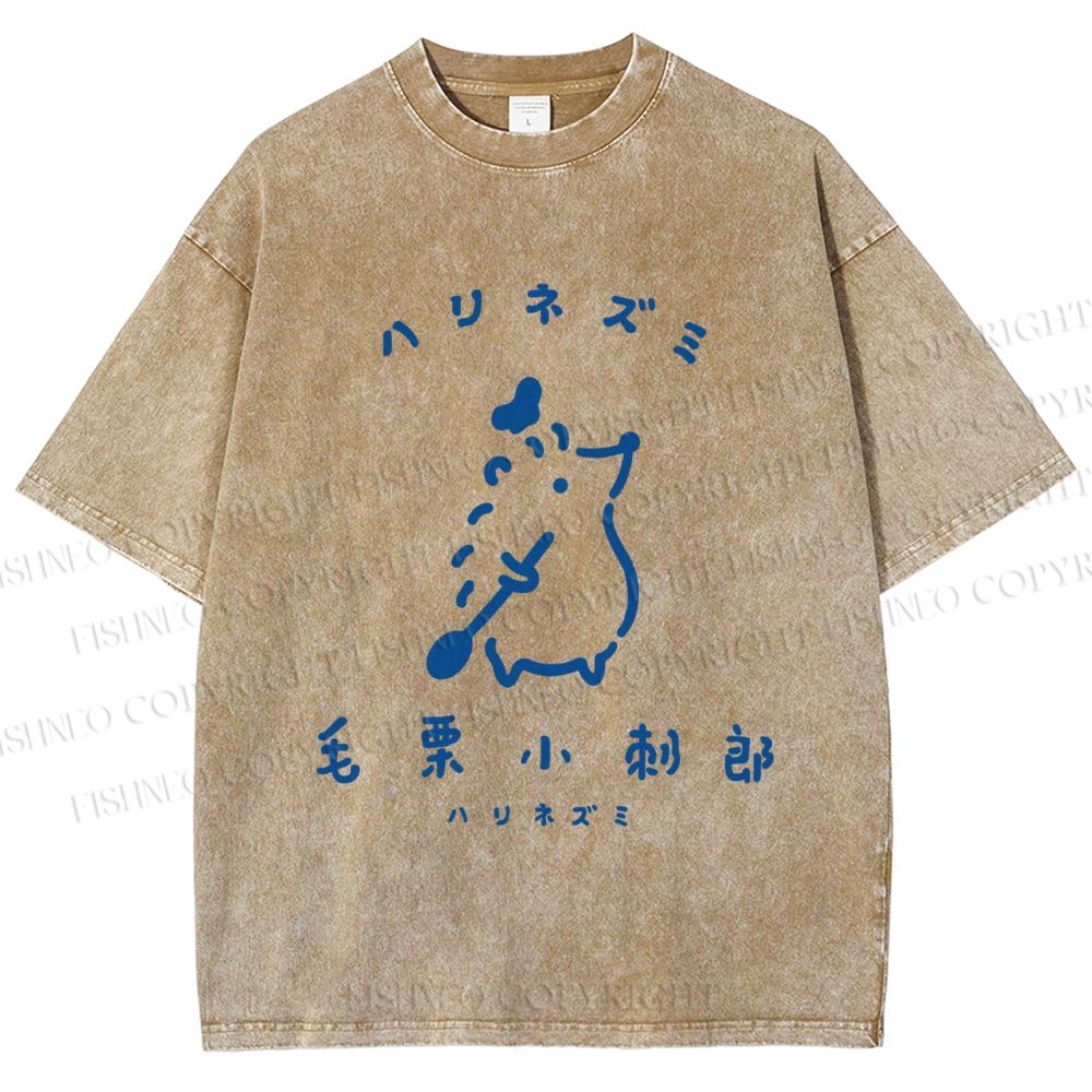 Unisex Hari Nezumi Chestnut Hedgehog Printed Washed Tee