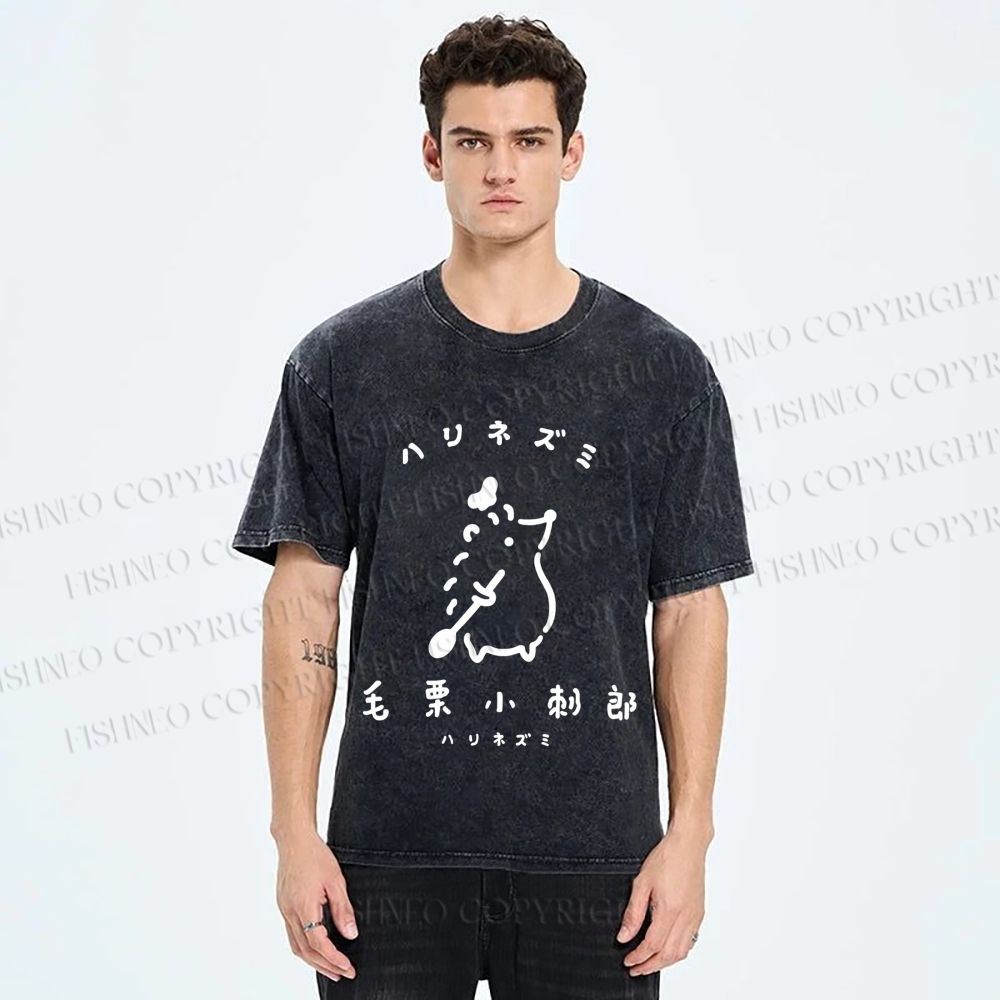 Unisex Hari Nezumi Chestnut Hedgehog Printed Washed Tee