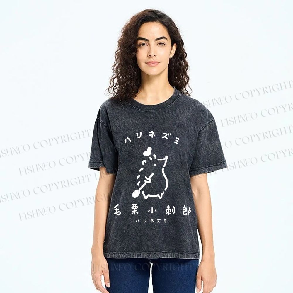 Unisex Hari Nezumi Chestnut Hedgehog Printed Washed Tee