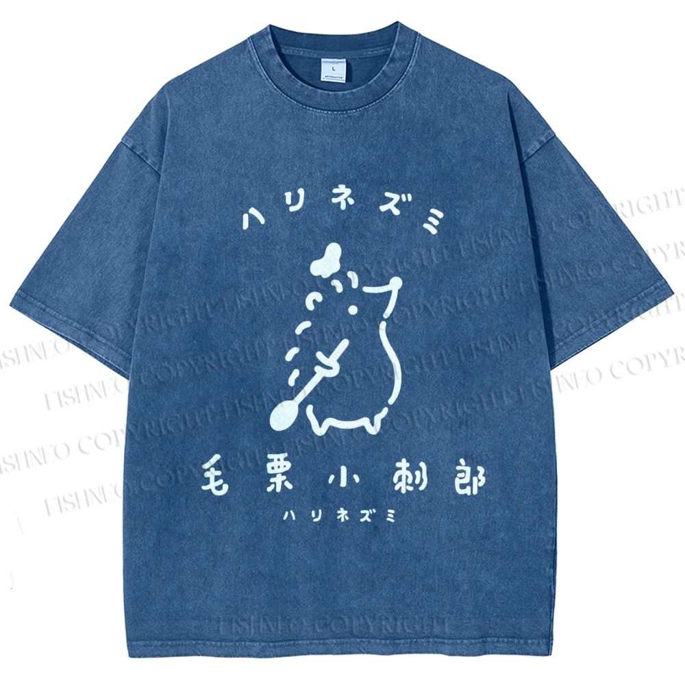Unisex Hari Nezumi Chestnut Hedgehog Printed Washed Tee