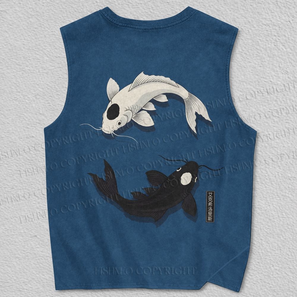 Unisex Taiji Koi Printed Tank Top