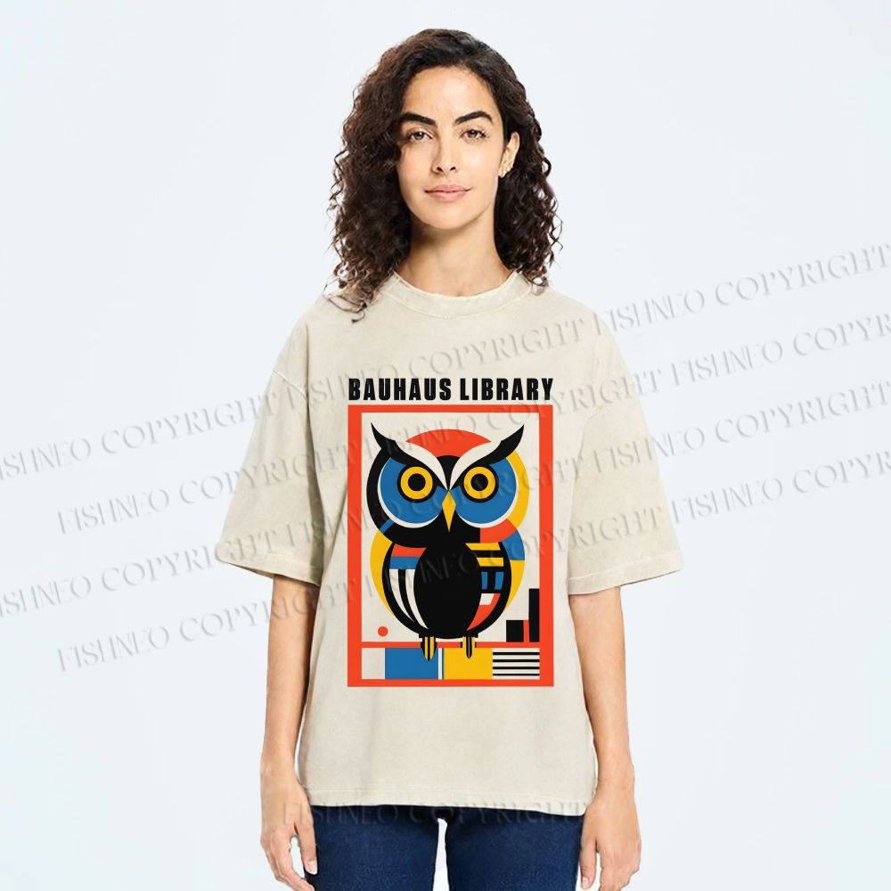 Unisex Bauhaus Library Printed Washed Tee