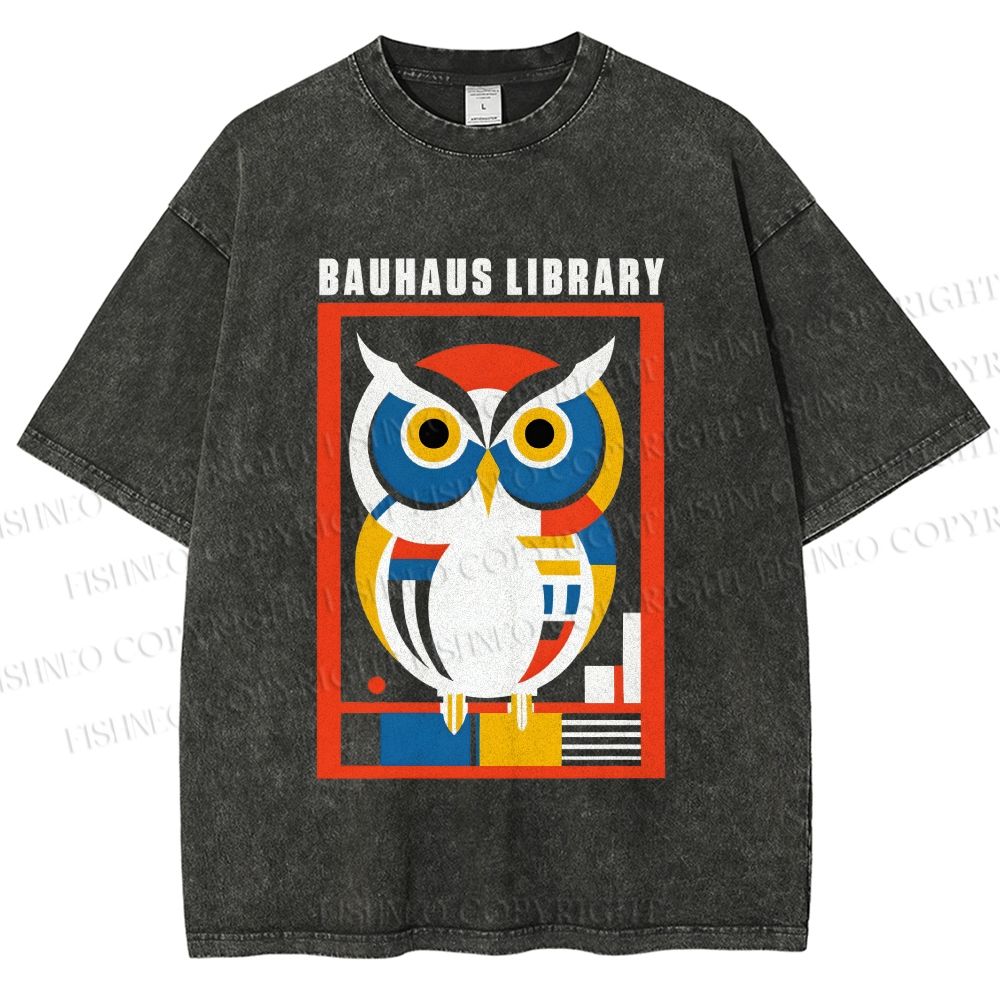 Unisex Bauhaus Library Printed Washed Tee