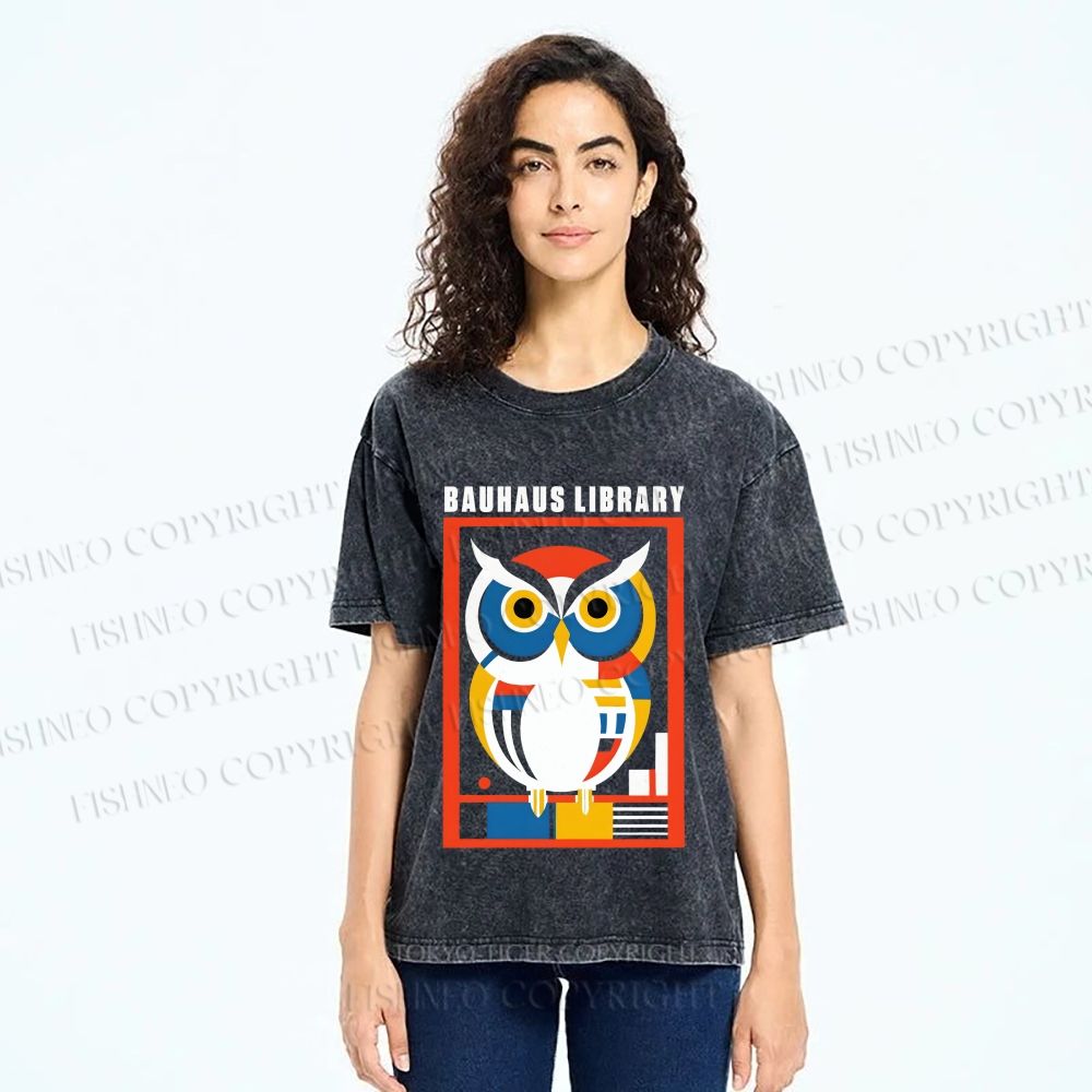 Unisex Bauhaus Library Printed Washed Tee