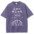 Unisex Meow-Tanic Printed Washed Tee
