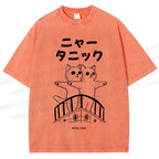 Unisex Meow-Tanic Printed Washed Tee