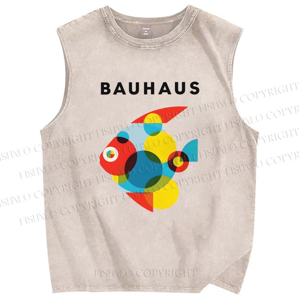 Unisex Bauhaus Fish Printed Washed Tank Top