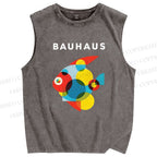 Unisex Bauhaus Fish Printed Washed Tank Top