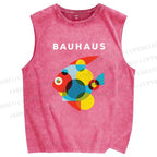 Unisex Bauhaus Fish Printed Washed Tank Top